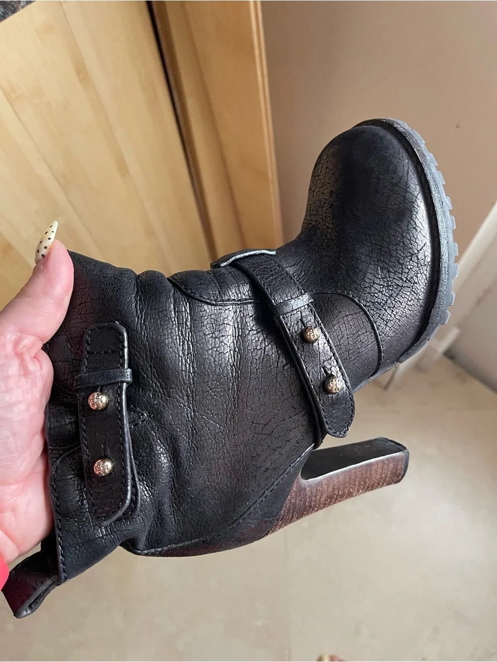 Tory Burch Black Textured Leather Stud-Accent Ankle Booties